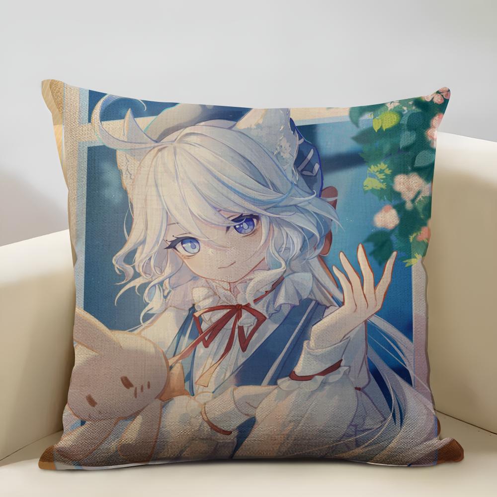 Genshin Impact Furina Cushion Household Decoration Linen Sofa Cushion Cover: Skin-Friendly & Breathable with Invisible Zipper