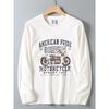 Original Foreign Trade Autumn and Winter Casual American Retro Print Simple Washed Loose Round Neck Long Sleeve T-Shirt Base Shirt for Men