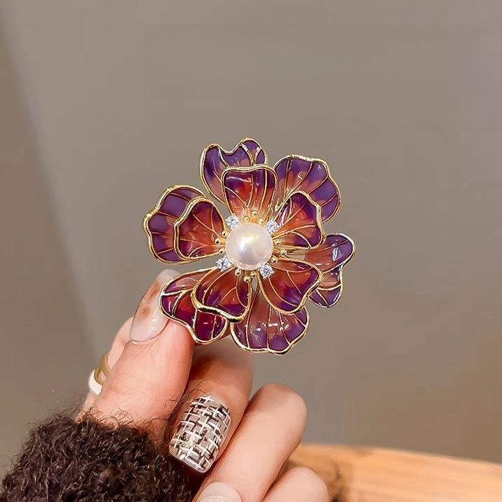Жемчужная брошь-бутоньерка Винтажная эмалевая брошь-пион Высококачественные цветочные булавки для пальто, пиджака, аксессуары