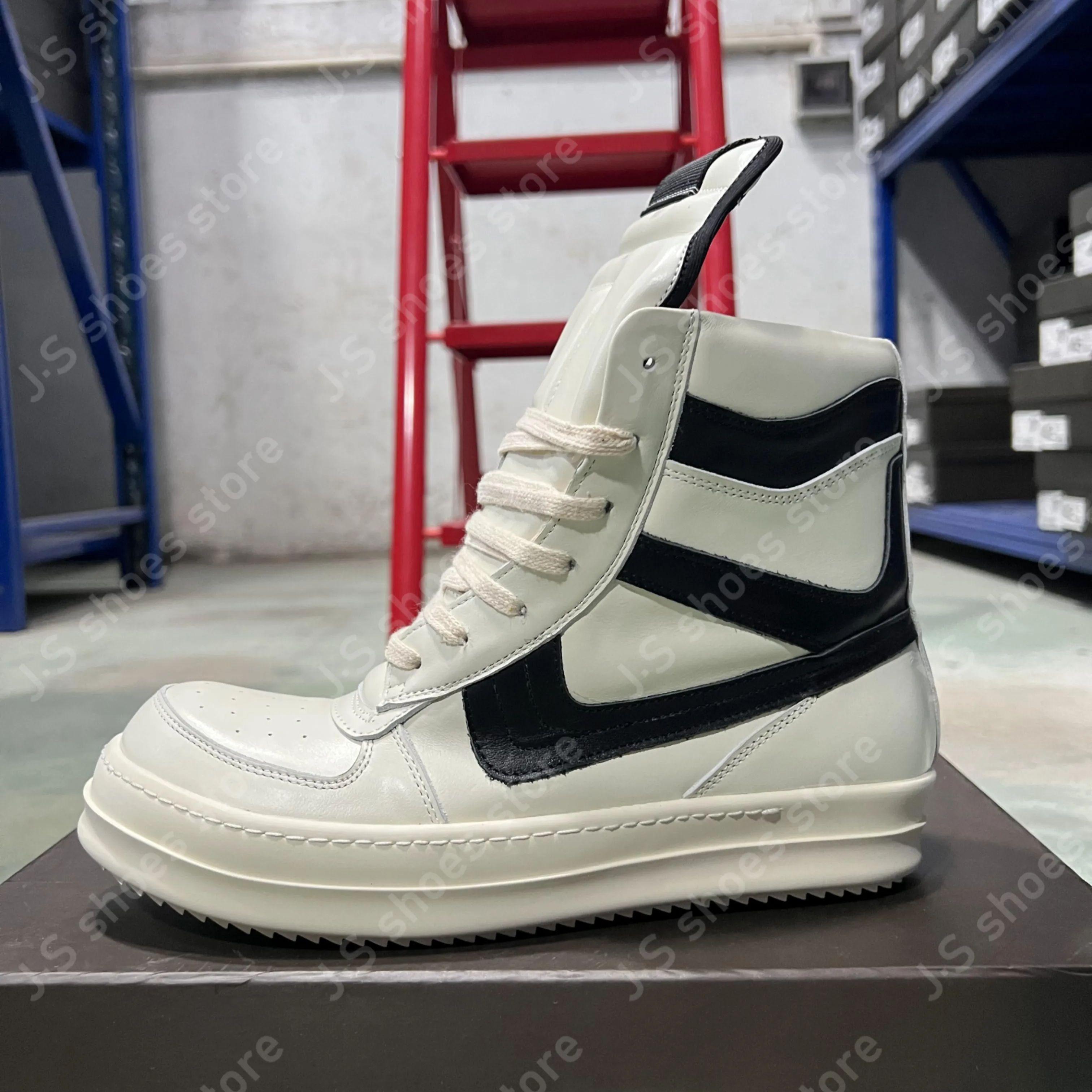 

R-o Genious Sneakers White Leather High Top Shoe Geobasket Boot Men Shoes Zipper Women Casual Sneaker Luxury Design Ankle Boots 48 белый