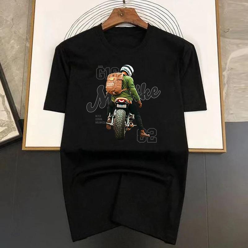 Luxus Motorrad Rückenaufdruck T-Shirts Sommer Herren T-Shirt O-Ausschnitt Kurzarm 100% Baumwolle Street Fashion Casual Top Damen Y2K