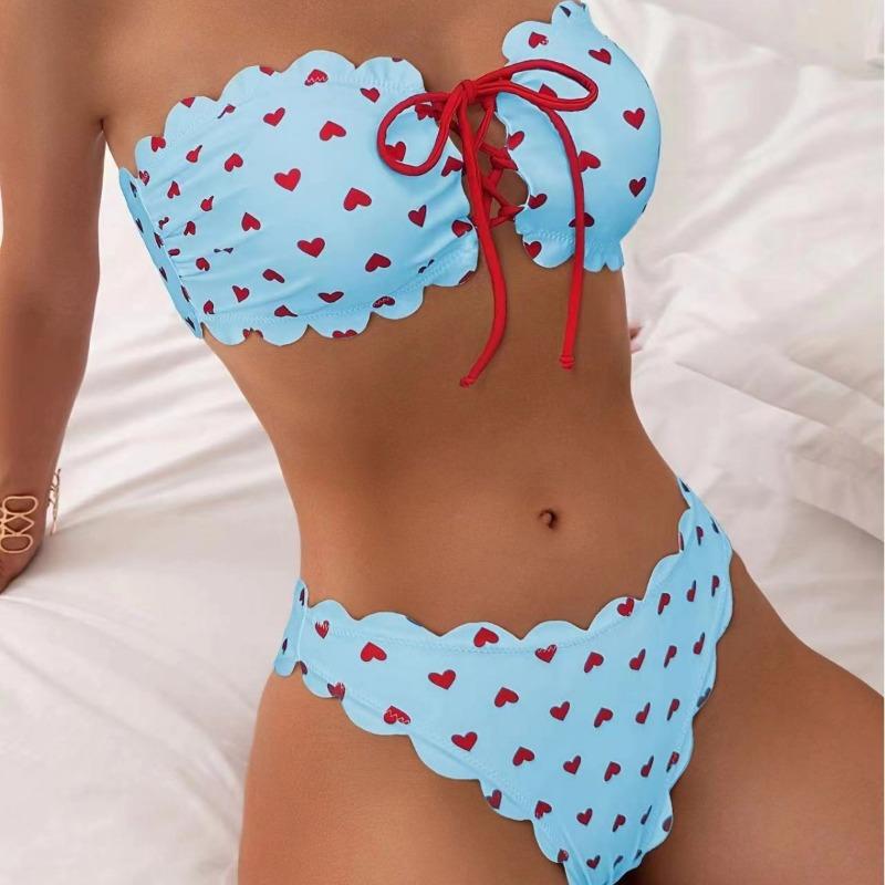 Costume da bagno intero da donna Sexy a fascia stampata Costume da bagno bikini con coulisse per donna