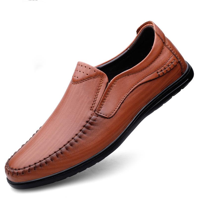 Men's Cross-Season Leather Shoes: Breathable Top Layer Cowhide, Perforated Casual Design for Middle-Aged Men, Available in Large Sizes