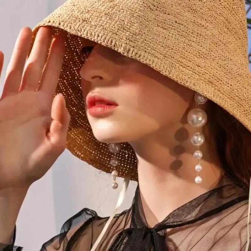 Simple Long Dangle Pearl Ball Drop Earrings For Women Girls Wedding Party Fashion Jewelry Beautiful Gift