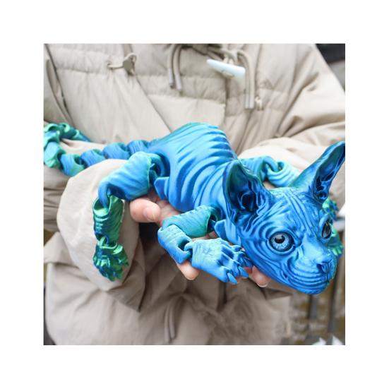 Kloubová bezsrstá kočka 3D tištěná figurka kočky Sphynx Flexibilní kočka Úleva od stresu Stolní mazlíček Fidget hračka Domácí kancelářská dekorace pro milovníka a sběratele koček