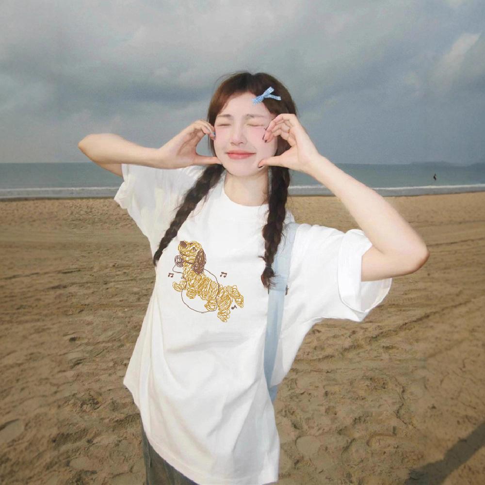 Pure Cotton American Retro Dog Short-sleeved T-shirt Women's New Spring and Summer Design Sense Loose Lazy Trendy Brand Clothes