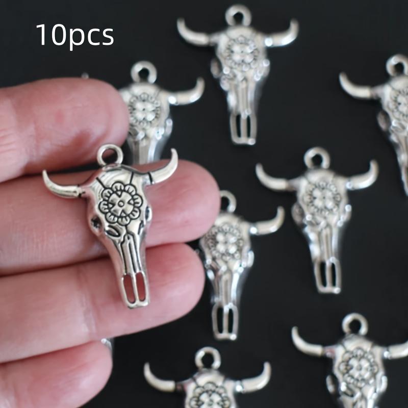 

10 piece set of vintage exquisite skull and bull head flower pendant, suitable for DIY handmade jewelry making necklaces, earrin 10pcs