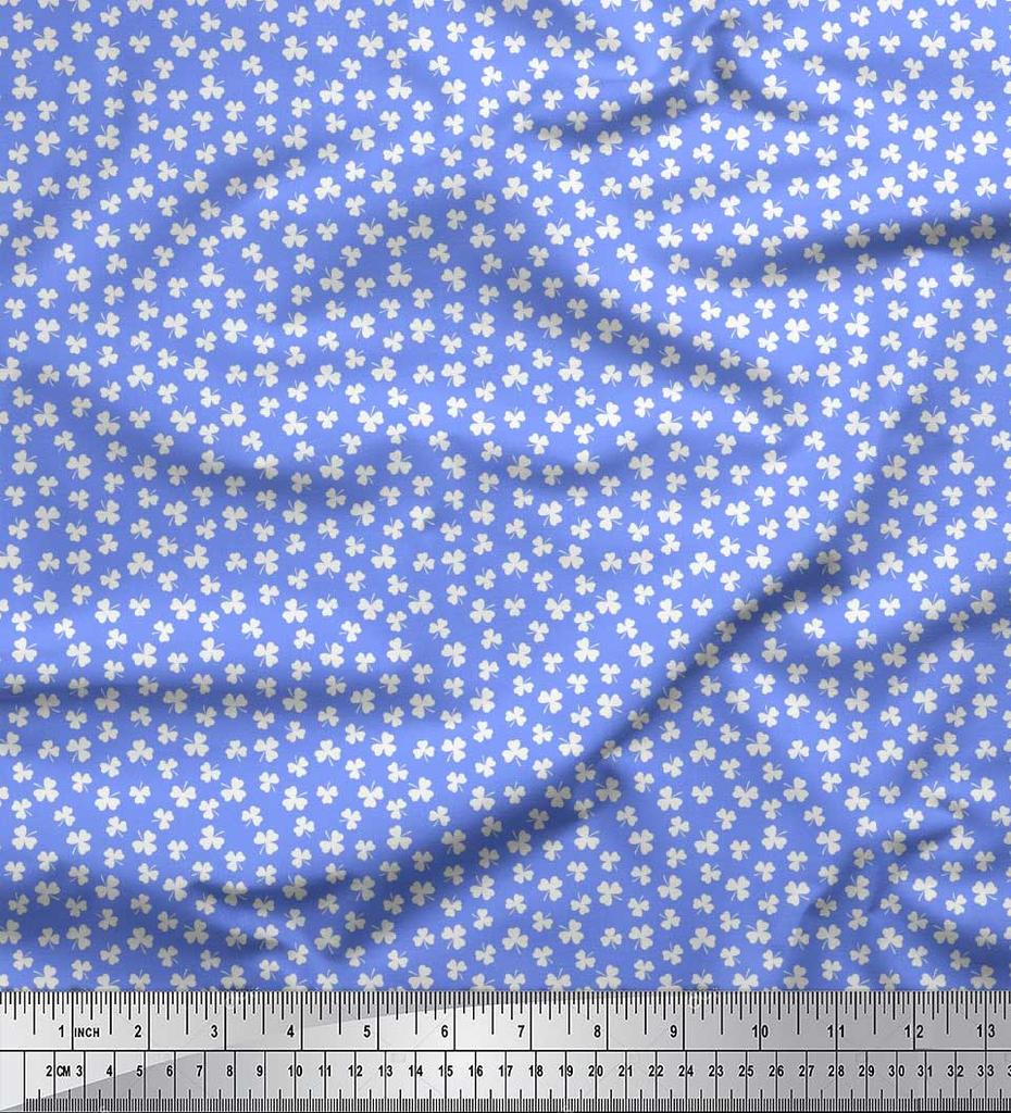 Soimoi Japan Crepe Satin Fabric Clover Leaves Small Print Fabric by Metre 42 Inch