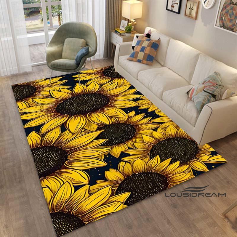 Sunflower Tulip Field Rug for Living Room, Bedroom, Coffee Table, Modern Non-slip Home Decor Area Rugs Customizable