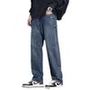 2025 Autumn Men's Blue Straight-Leg Loose Jeans, Fleece-Lined, Plus Size, American Retro Style, Thickened for Warmth.