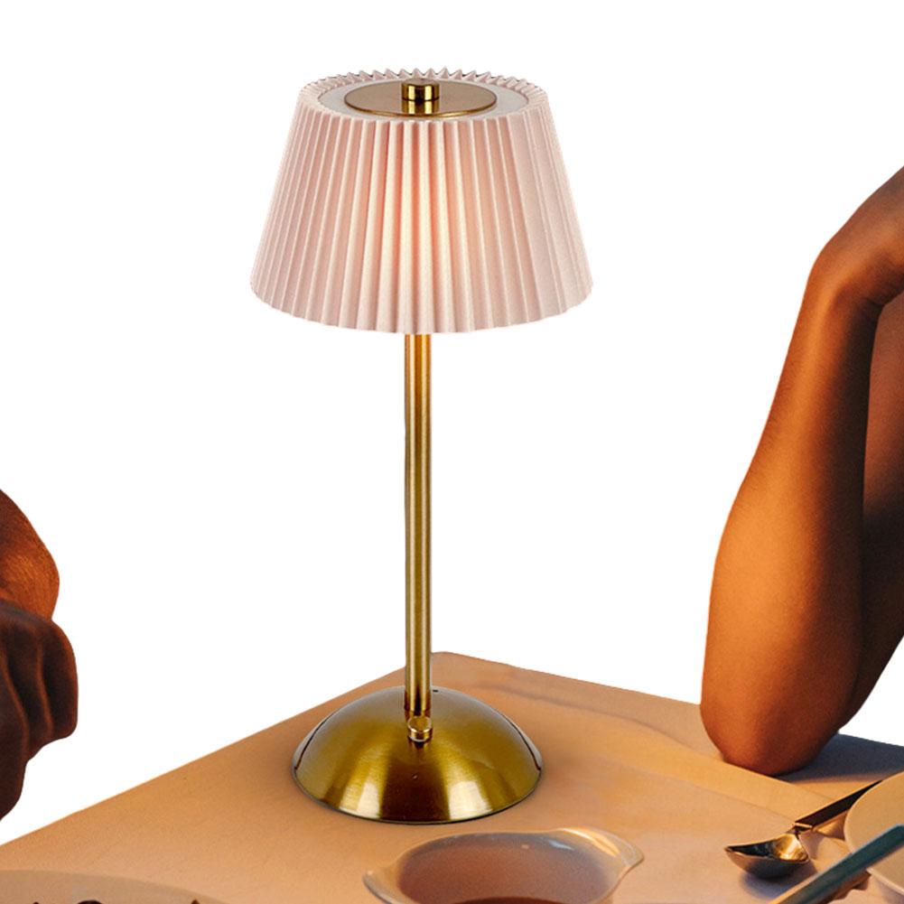 Small Pleated Table Lamp USB Rechargeable Nightstand Lamp Cordless Desk Lamp for Bedroom Living Room Home Office Decor