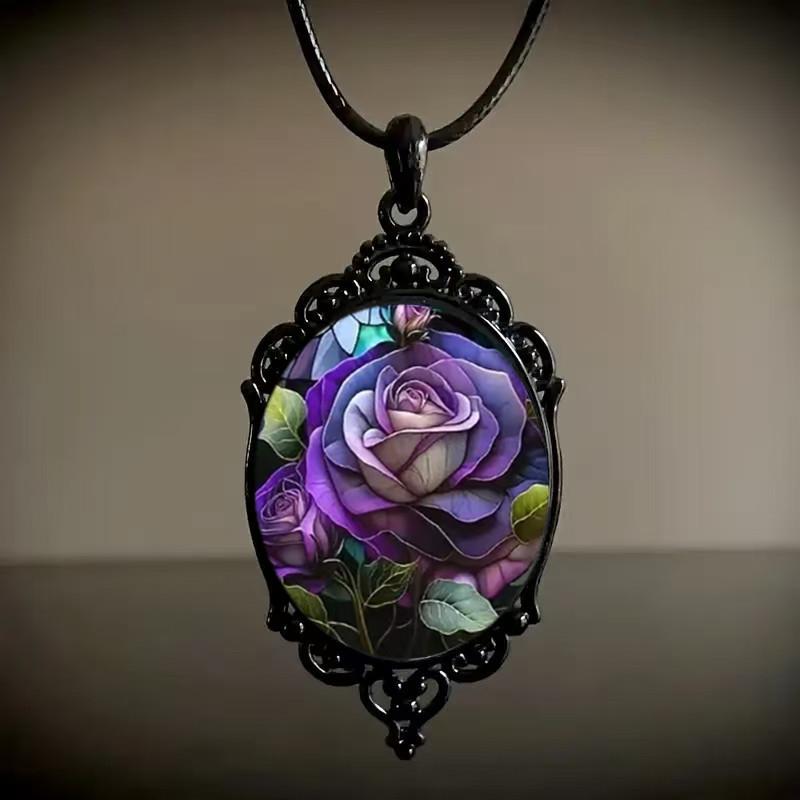 Vintage Oval Glass Alloy Pendant Necklace Jewelry