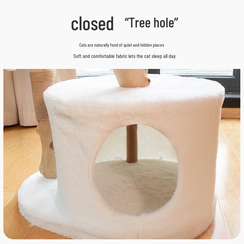 Wooden Cat Tree with Double Nests and Scratching Post