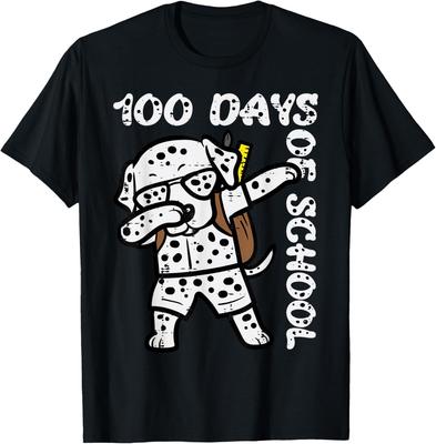 100 Days School Dalmatian Dog Dab 100th Day Boys Girls Kids T-Shirt