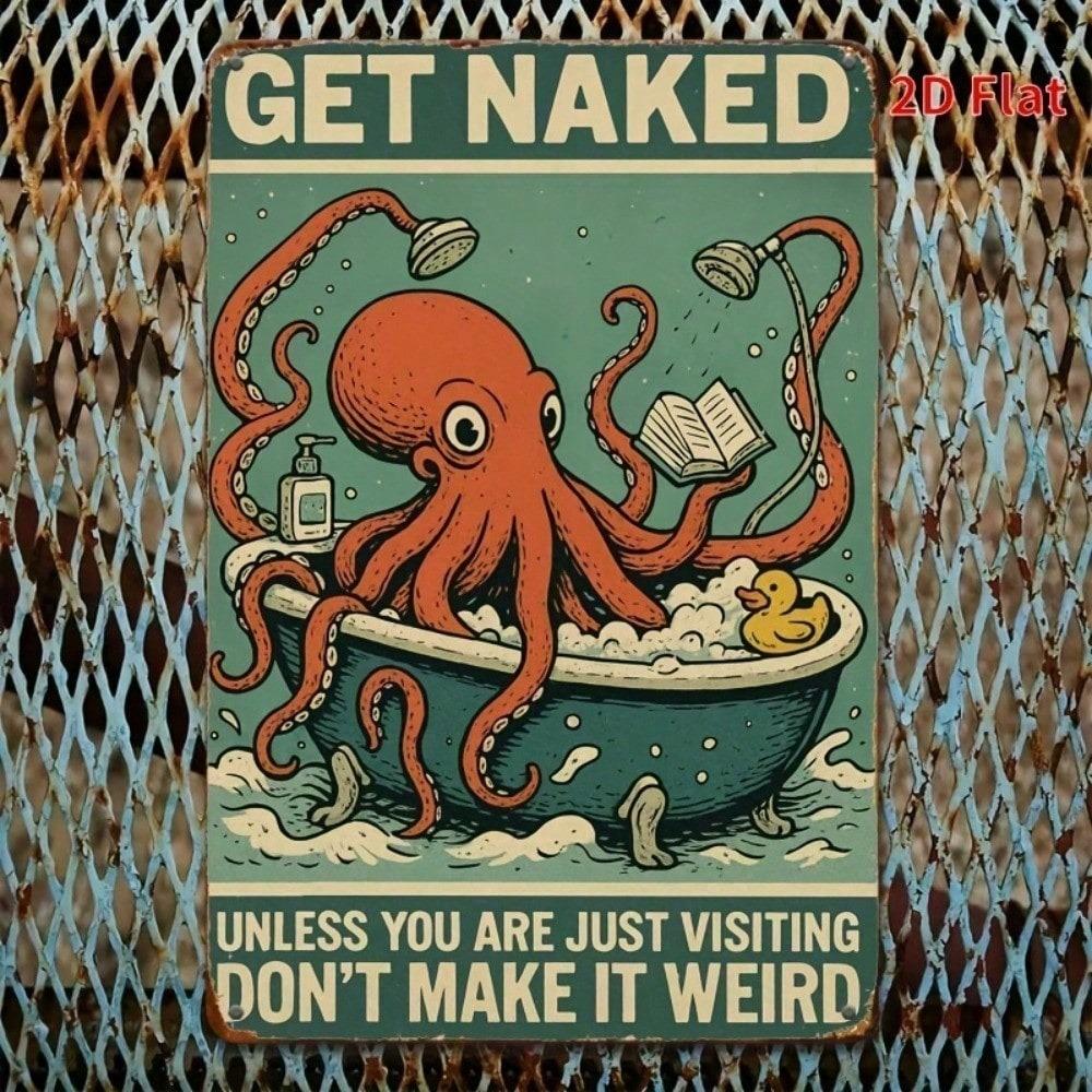 Vintage Octopus Bathtub Metal Sign 8x12 Inch Rustic Waterproof Wall Art Home Decor Plaque