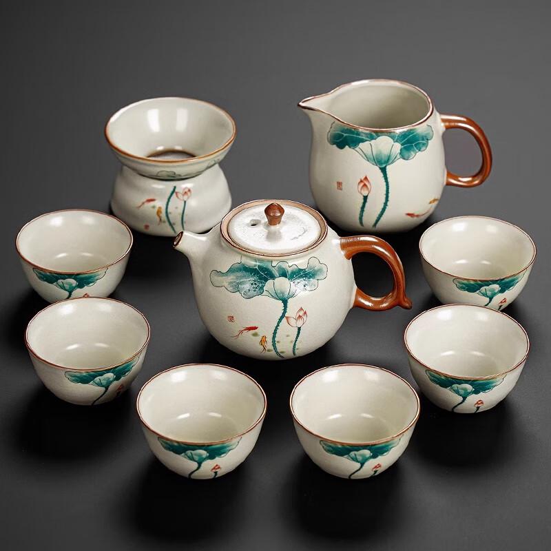 Leinuo Ru Kiln Lotus Leaf Design 9-Piece Tea Set