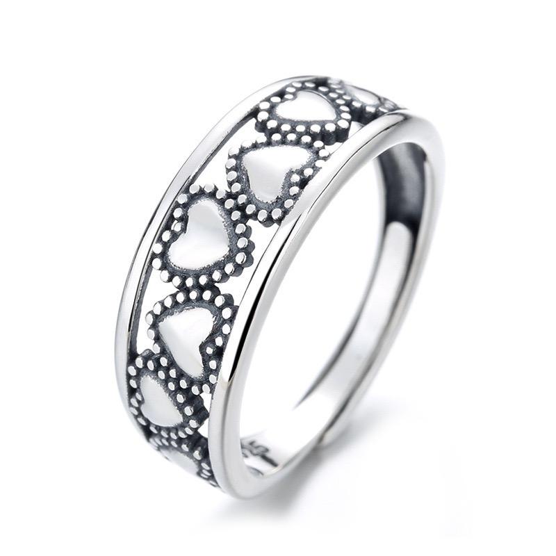 BF CLUB 925 Sterling Rings for Women Simple Geometric Handmade Irregular Retro Hollow Heart Ring Allergy For Birthday Gift
