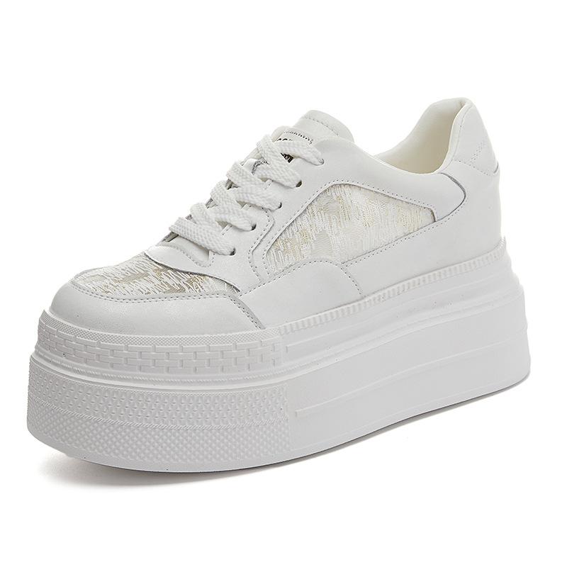 Thick-soled Leather Little White Shoes Women's 2025 Spring and Summer New Mesh Lightweight Inner Height Increase Casual Board Shoes 8cm Women's Si