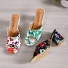 2024 European-American Style Women's Round Toe High Heel Slip-On Graffiti Sandals