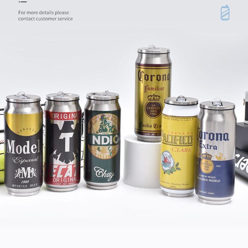 Stainless Steel Cup Creative Beer Can Insulated Cup Vacuum Cups with Straw Cold Keeper Cola Cans Insulated Bottle