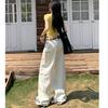 Yellow Cargo Jeans Women High Waist Loose Wide Leg Pants