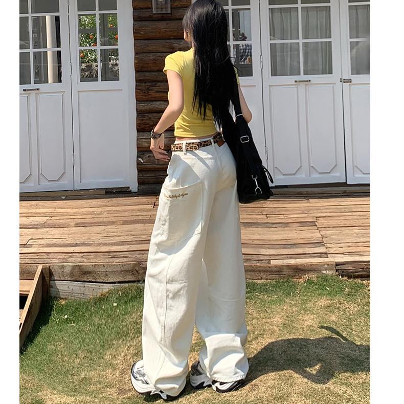 Yellow Cargo Jeans Women High Waist Loose Wide Leg Pants