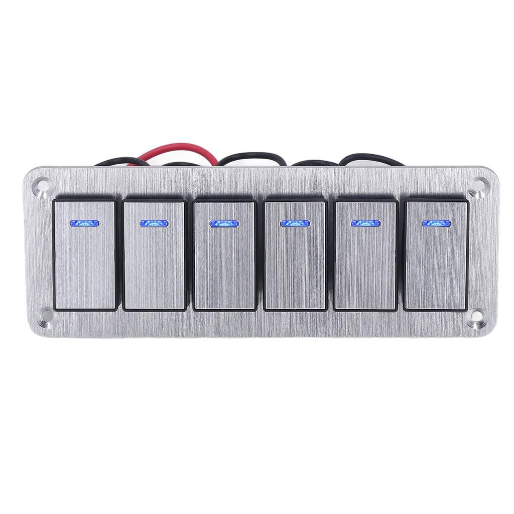 Rocker Switch Panel 6 Gang Waterproof 5 Pin On Off Car Switches 12V‑24V Blue LED