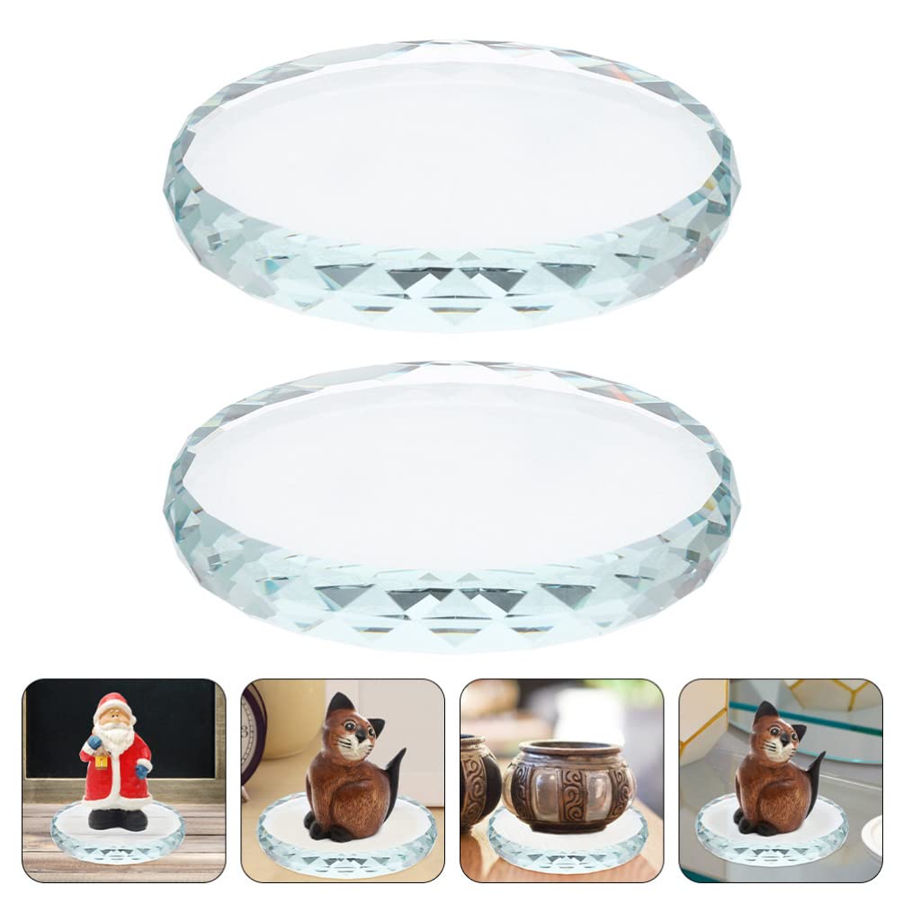 Healifty 2-Piece Glass Drink Coasters with Crystal Craft Cutouts, 8cm Clear Decorative Round Display Base for Kitchen and Restaurant Tabletops