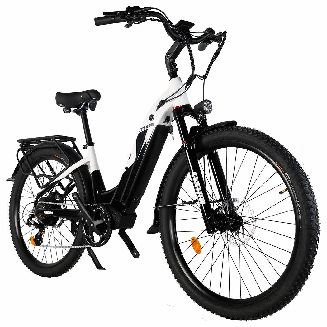Cysum Panda Electric Adult Electric Bike, 500W Motor, 48V 14AH Battery, 27.5x2.2 inches, Max Speed 40km/h, Hydraulic Disc Brake bianco