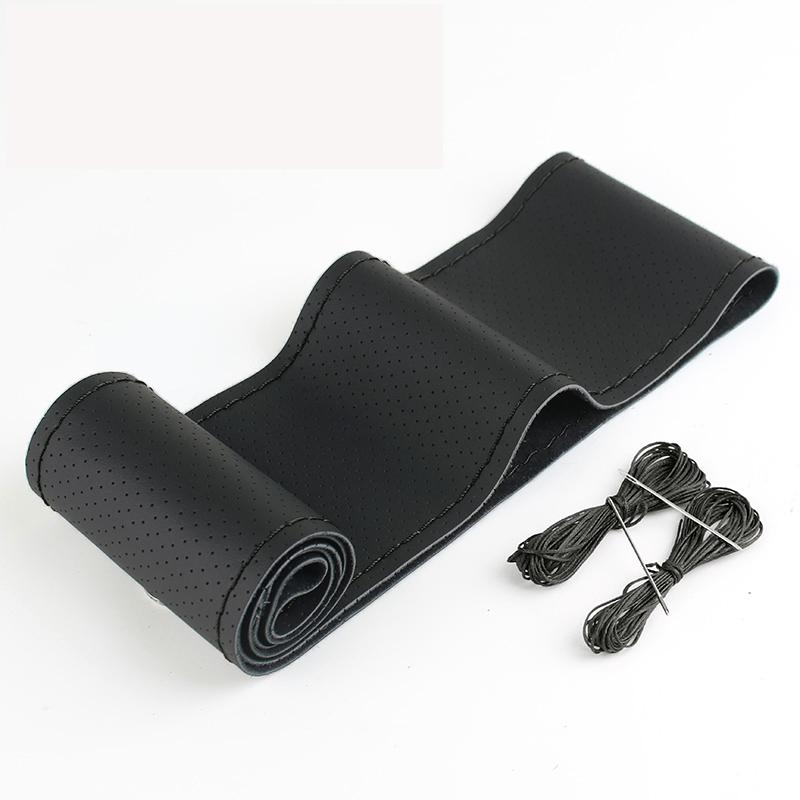38cm Car Genuine Leather Steering Wheel Braid Cover Hand-stitched Soft Non-slip Auto Interior