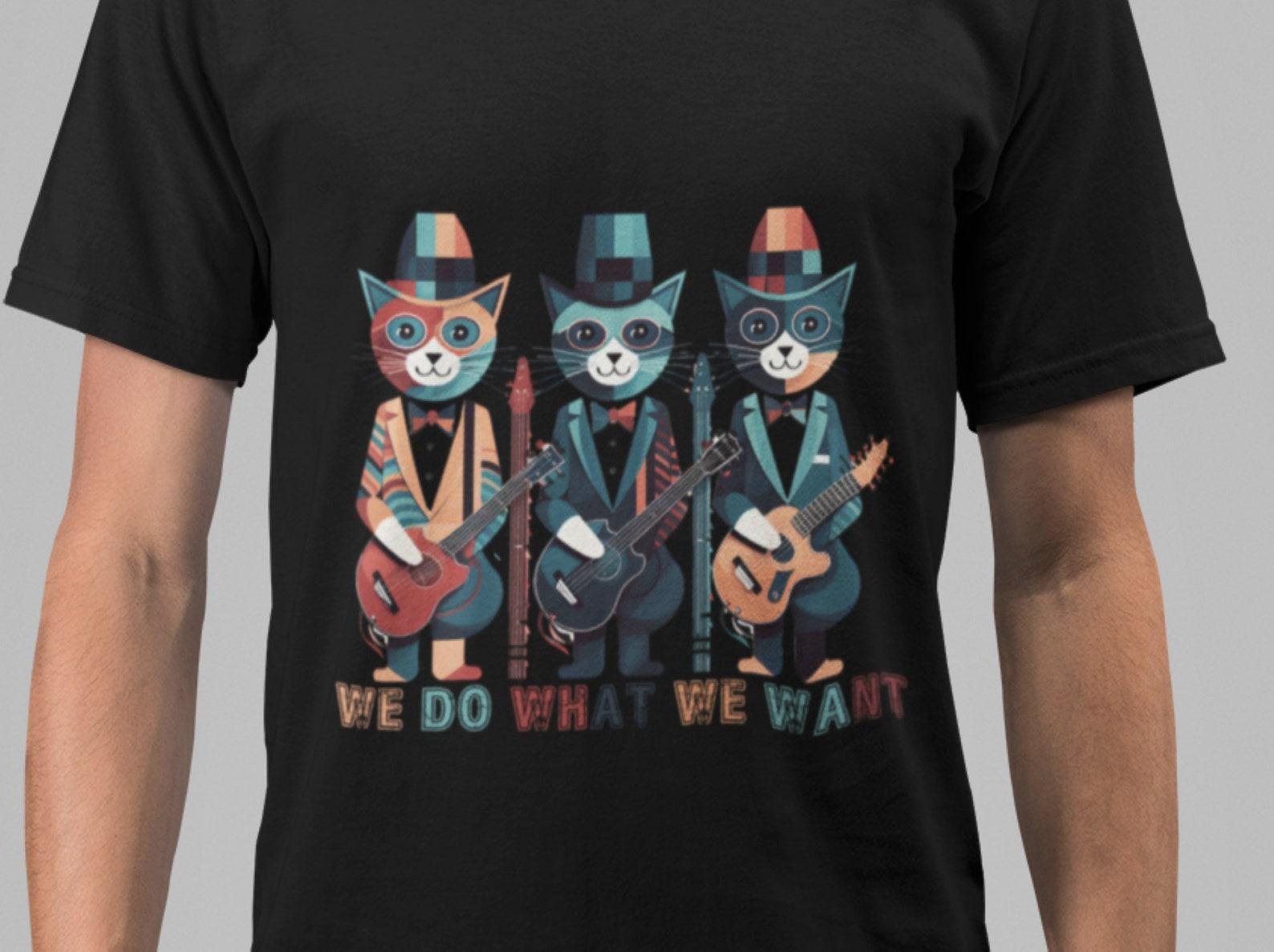 Geometric Cat Guitar Band T-Shirt: We Do What We Want Cotton Tee 4XL