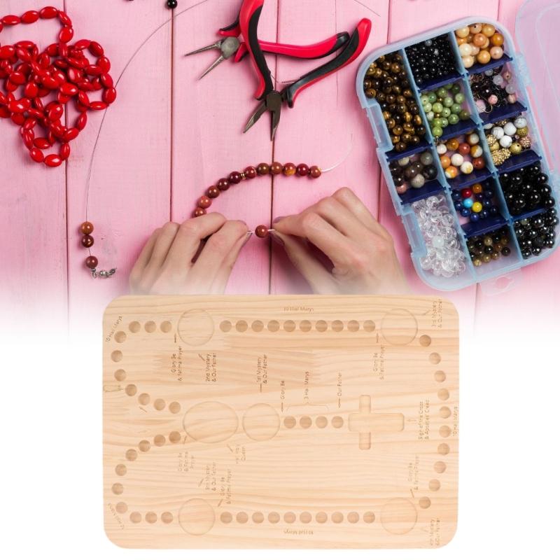 Bandeja Portátil para Manualidades con Cuentas Para Hacer Collares y Pulseras Con Ranuras Marcadas y Tabla de Madera Lisa