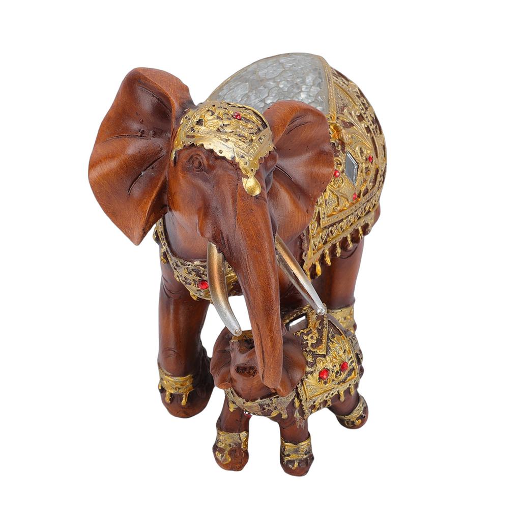 Mom and Baby Elephant Statue Exquisite Lifelike Imitation Wood Grain Resin Elephant Figurine Collectible Decor for Home