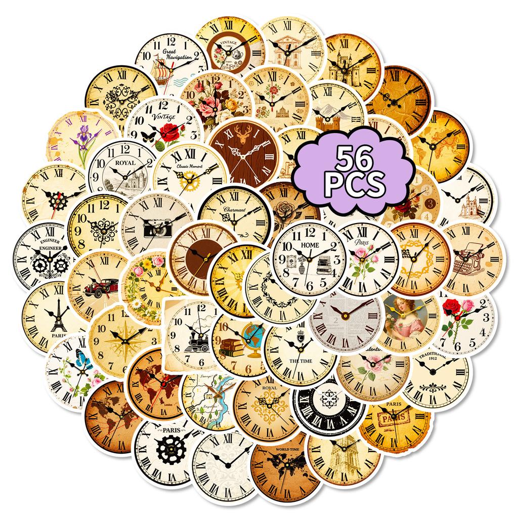 56 Retro Nostalgic Clock Graffiti Stickers Creative Waterproof Diy Handbook Notebook Decorative Stickers