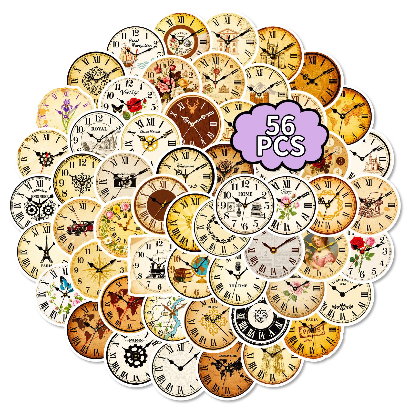 

56 Retro Nostalgic Clock Graffiti Stickers Creative Waterproof Diy Handbook Notebook Decorative Stickers
