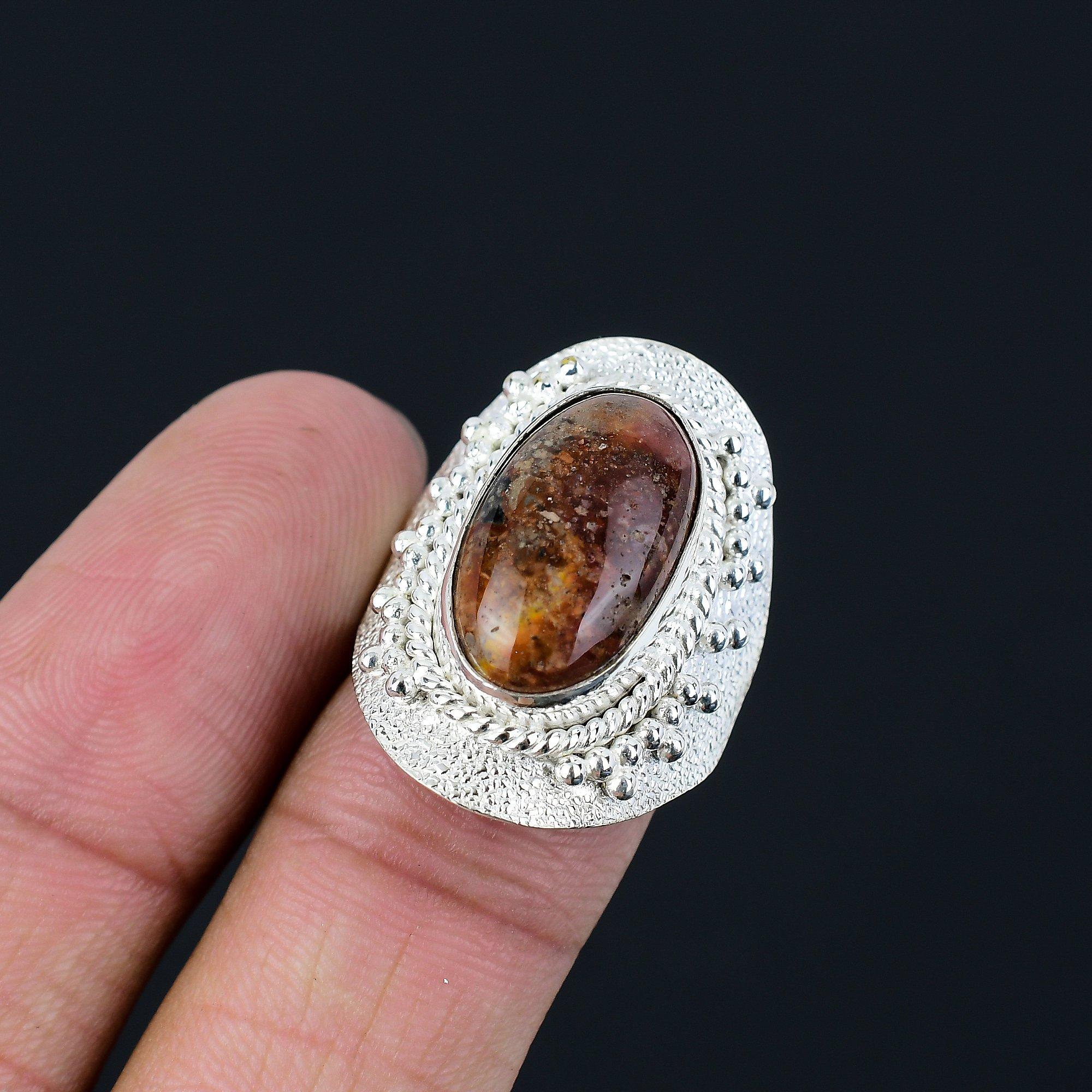 925 Sterling Silver Natural Moroccan Seam Agate Solitaire Ring Jewelry Size 7 7