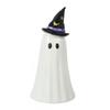 Halloween Resin Witch Hat Ghost Decor With LED Light Battery Operated Tabletop Ornament Festive Party Prop