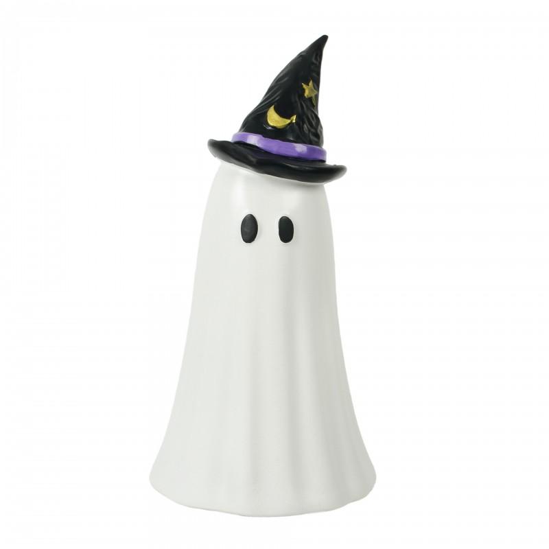 Halloween Resin Witch Hat Ghost Decor With LED Light Battery Operated Tabletop Ornament Festive Party Prop