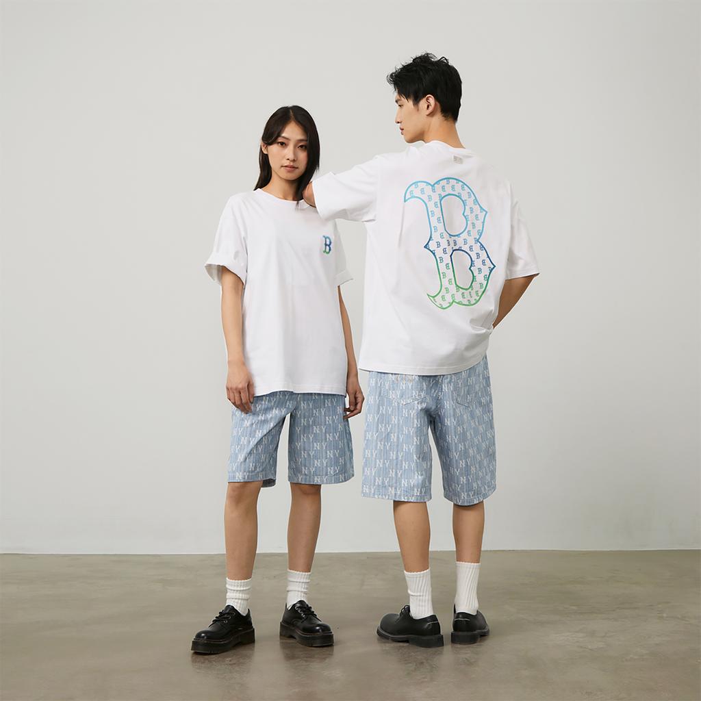 New MLB MONOGRAM Reading Collection SS24 T Shirt Unisex Ivory 3ATSM1643-43IVS