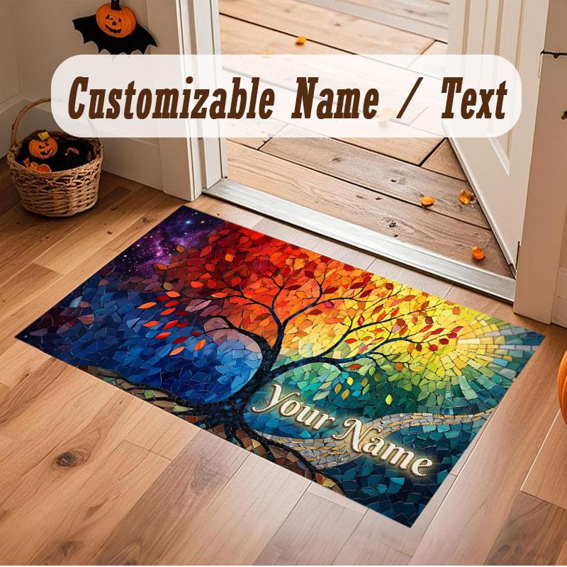 Nature Library Travel Theme Crystal Velvet Floor Rug Personalized Custom Name Text Warm Carpet Home Decoration
