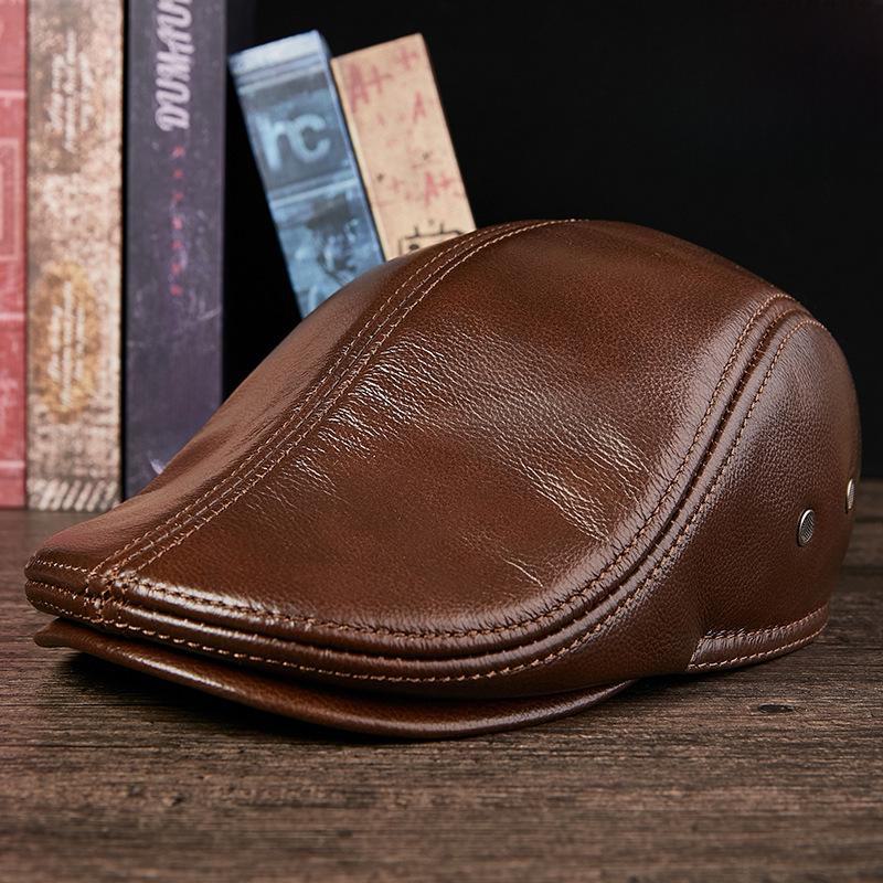 Herrehatt i ekte skinn – Stilig, varm, tykk kuskinnberet for middelaldrende og eldre (Høst vinter)