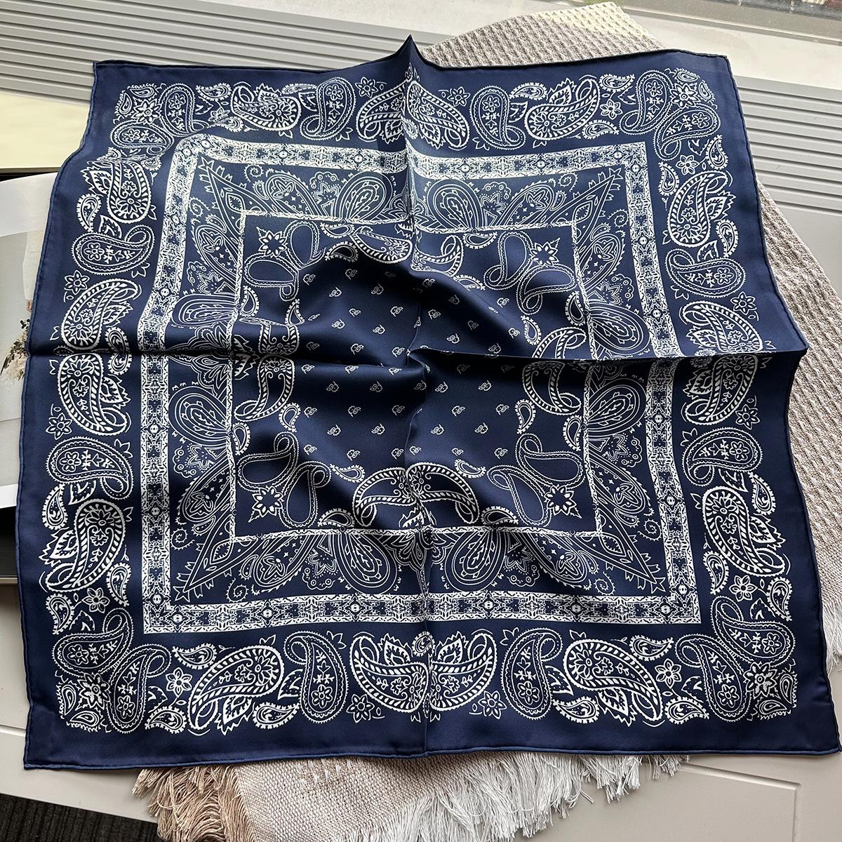 Blue Cashew Flower 100% Silk Scarf Women s Spring and Summer Heavy Twill Mulberry Silk Medium Square Scarf Factory Direct Sales 65*65cm