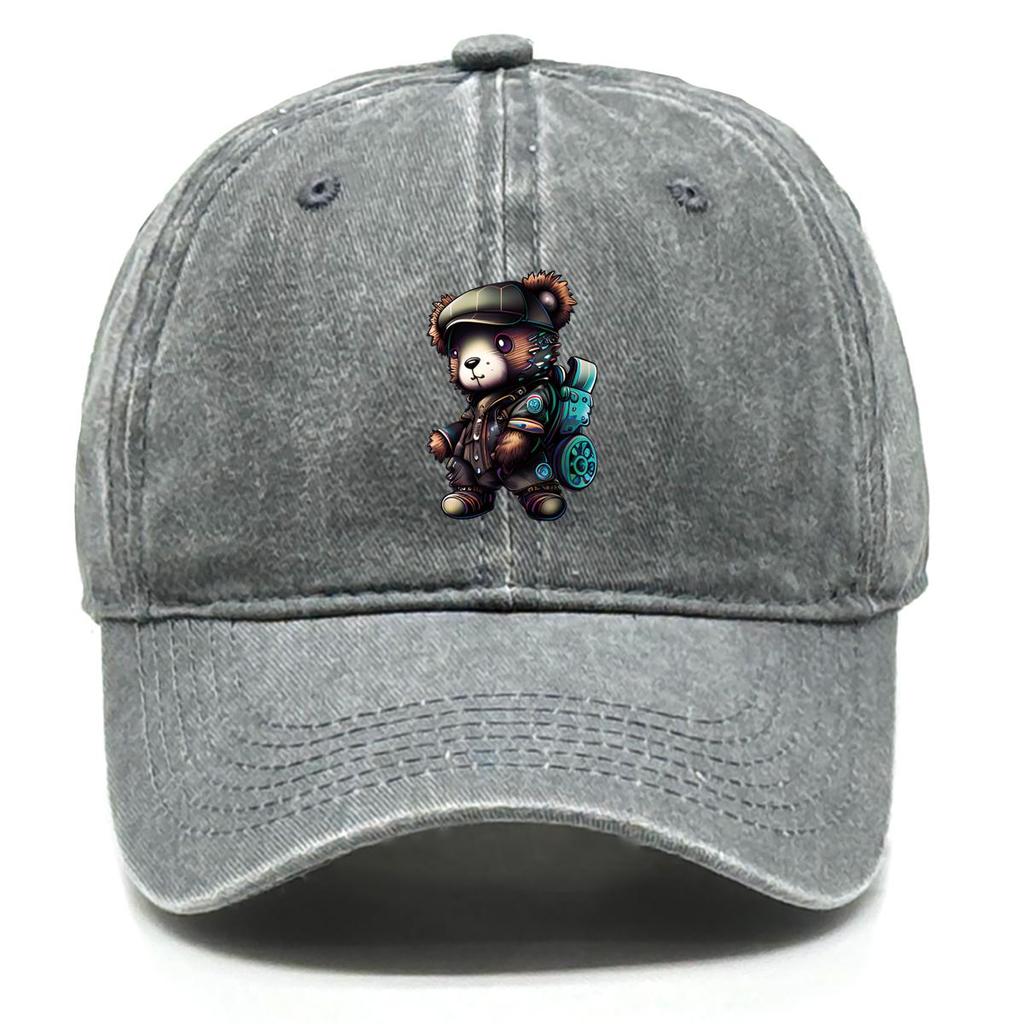 Handsome Bear Print Adjustable Sun Hat, Animal Flat Cap Simple Breathable Adjustable Strap Fit Snapback Baseball Hat