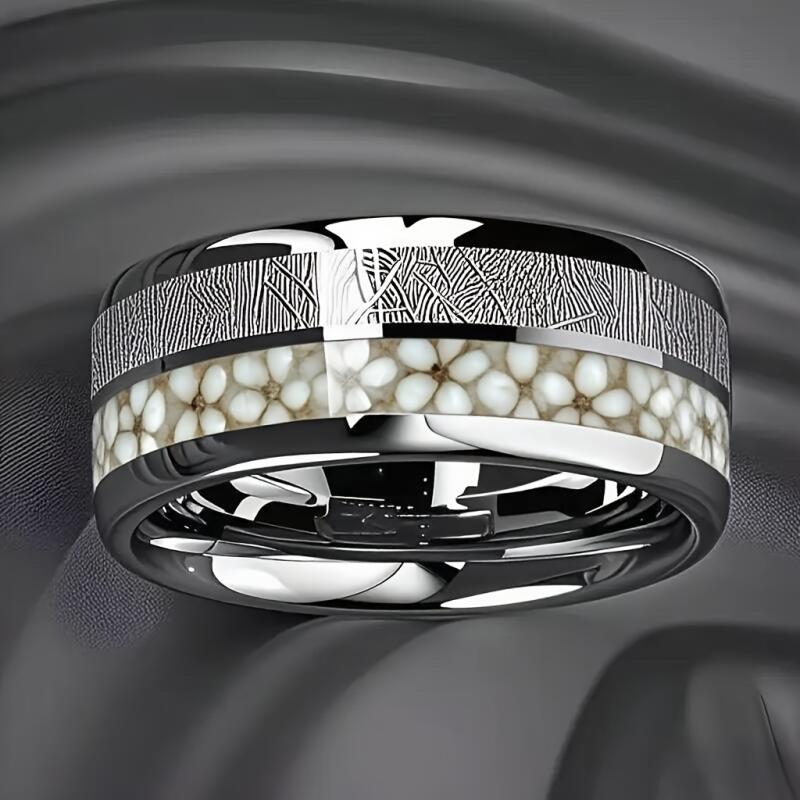 Bagues Fashion Ciel étoilé Bleu Foncé & Incrustation Météorite 8mm Couleur Cuivre Acier Inoxydable pour Hommes Femmes Bijoux de Mariage