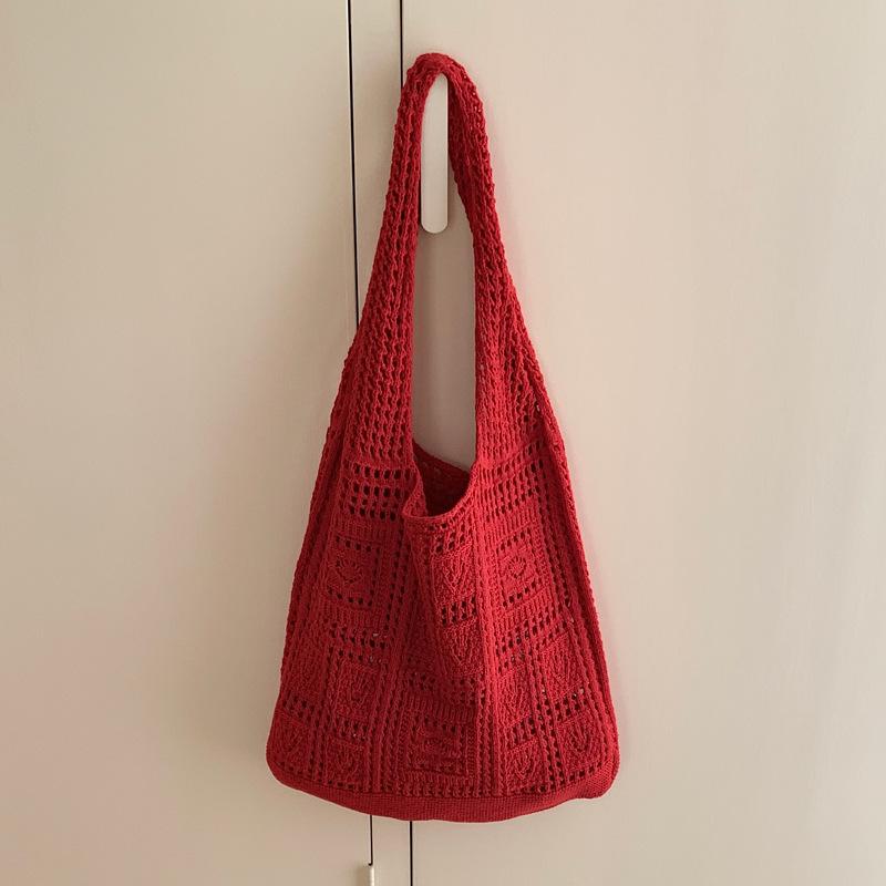 Simple Crochet Tote Bags Fashi Hollow Knitted Women's Bags Casual Female Shoulder Bags Ladies Shopping Top-Handle