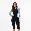 European and American One-piece Swimming Flat Angle Diving Long Sleeve Printing Middle East Conservative and Thin Zipper Swimsuit Women