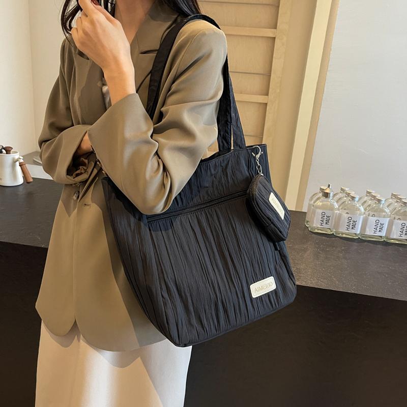 Large Capacity Tote Bag Women Commuter Handbag Solid Color Shoulder Bag