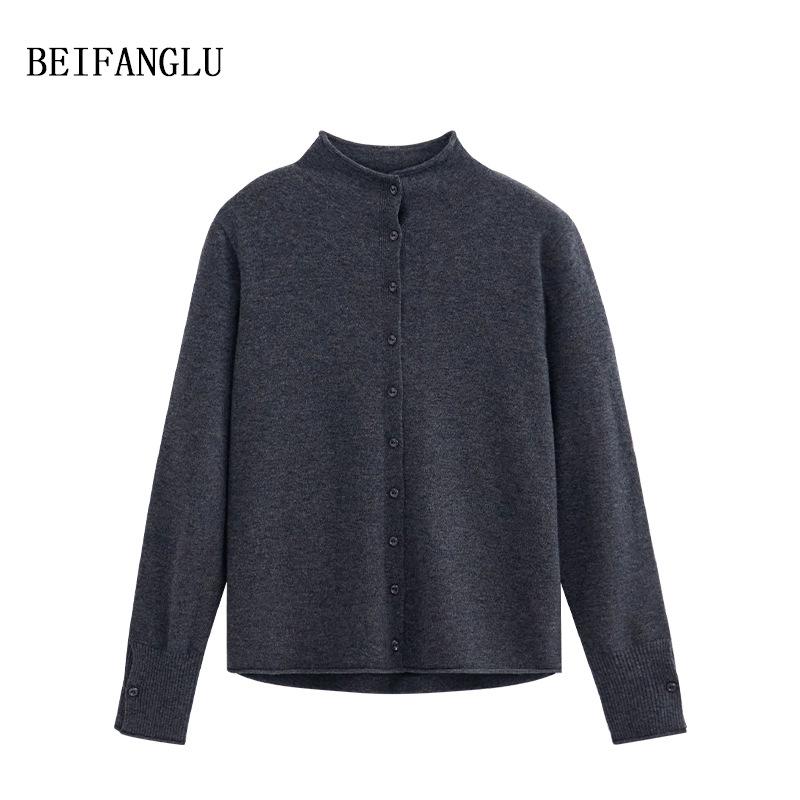 Northern Deer Women's High Neck Lamb Wool Knitwear - Light Luxury, Solid Color, French Simple Style