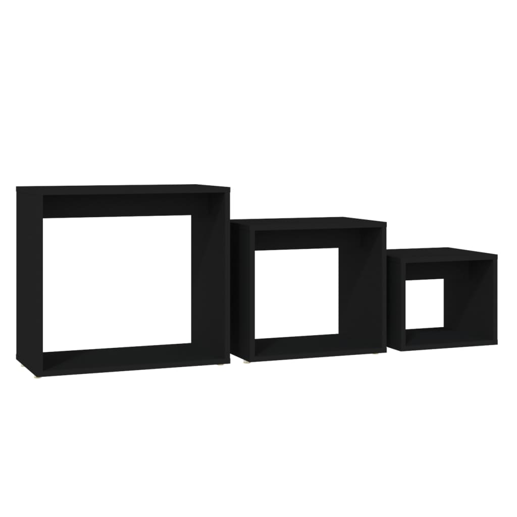 Nesting Tables Set 3 Piece Black Engineered Wood