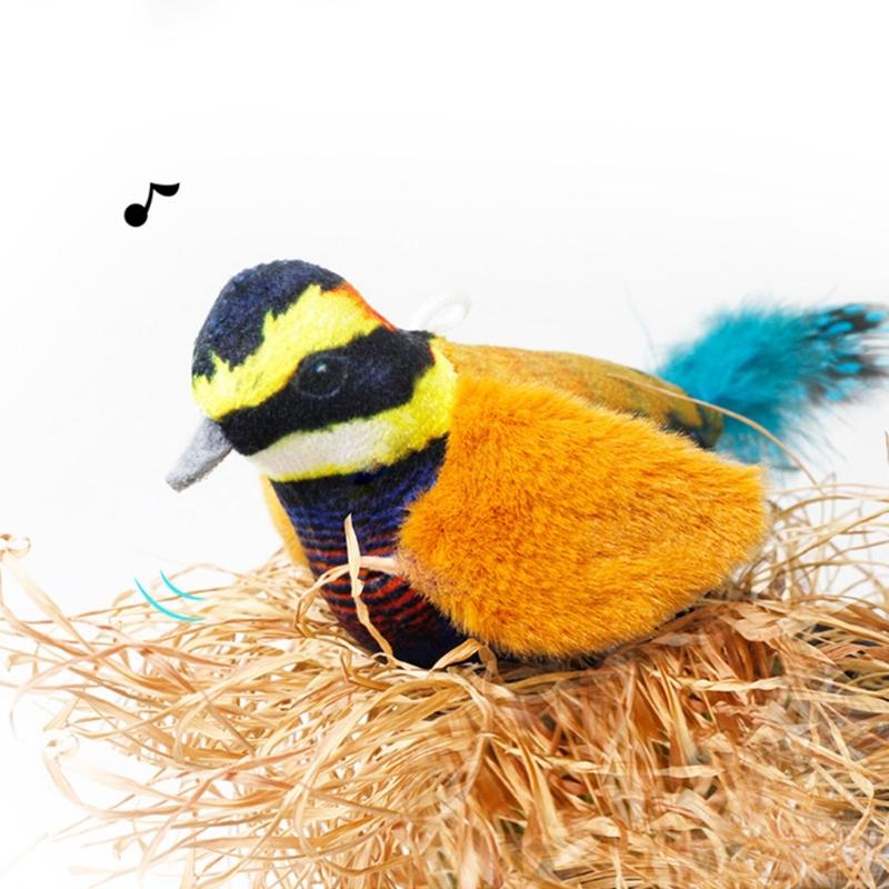 Interactive Toy for Cats Cute Plush Birds Toy Plush Birds Shape with Realistic Bird Sounds for Cats Alone Exercise